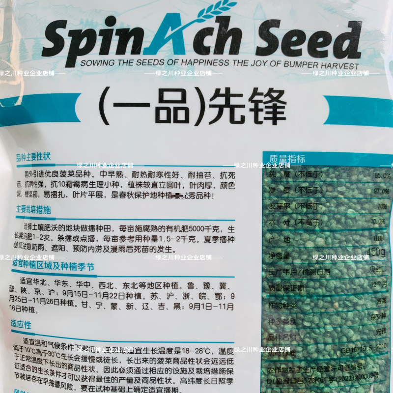 一品先锋菠菜种子叶肉厚颜色深耐抽薹抗病春秋大叶菠菜种籽
