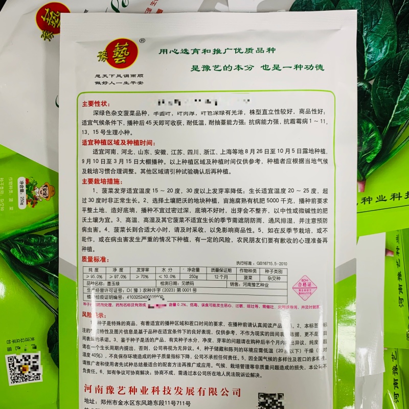 豫艺杂交菠菜种子墨玉绿菠菜种籽深绿色耐寒春秋越冬蔬菜种子
