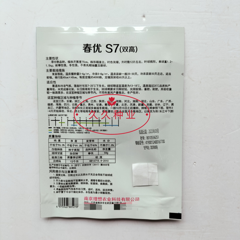 春优S7早中熟丰产牛心菜种子耐寒性强不易先期抽苔及裂球大