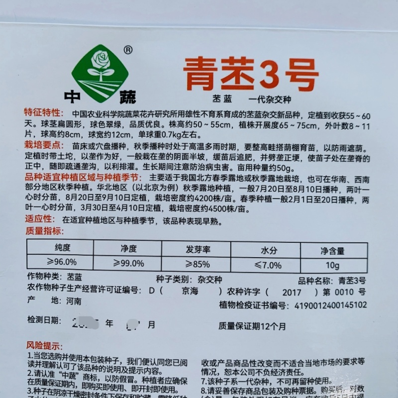 中蔬青苤3号苤蓝种子扁圆形春秋水果苤蓝种子农科院青苤兰种