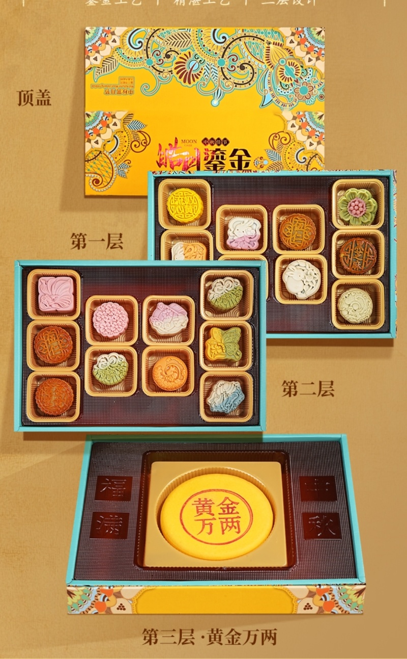 中秋月饼礼盒装大饼广式桃山皮流心蛋黄黑松露多口味月饼送礼团购