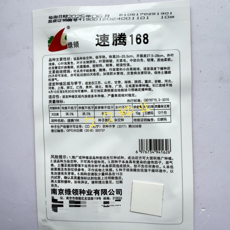绿领速腾168快菜种子毛白菜小白菜种子耐热耐湿杭白菜种子