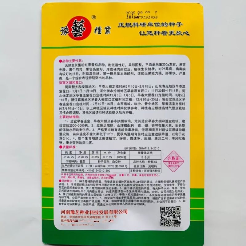 豫艺粉都53番茄种子无限生长型抗性强耐低温性好粉红果西红