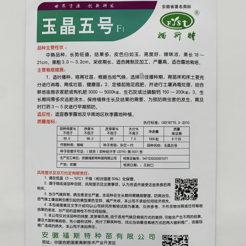 玉晶五号辣椒种子腌制加工泡椒种子白玉辣椒种籽中辣结果多