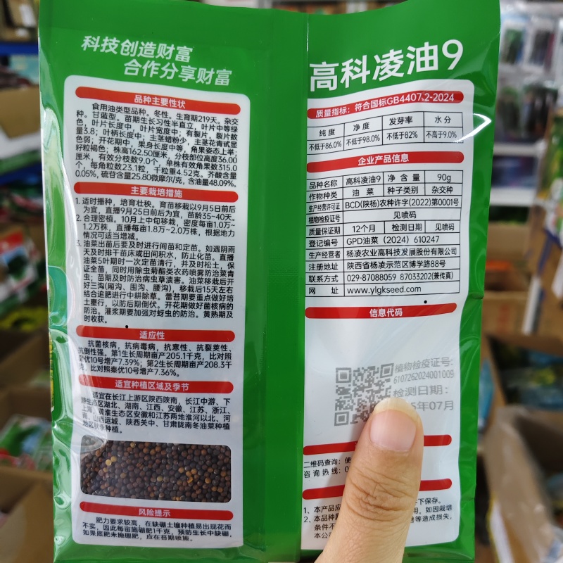 杨凌高科凌油9油菜种子耐寒抗病抗裂抗倒油菜籽种子出油率高
