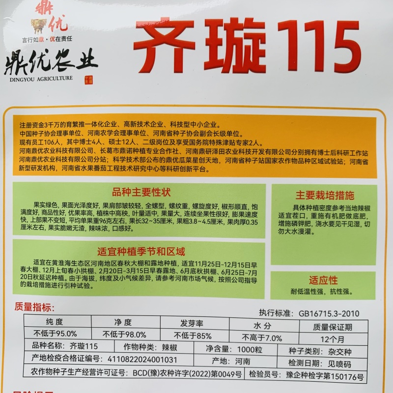 鼎优齐璇115辣椒种子香辣高产大果螺丝椒种子陇椒种子味辣