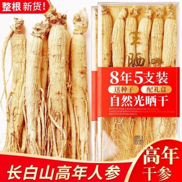 长白山人参【8年5枝精品装】干人参生晒参林下参东北特产泡