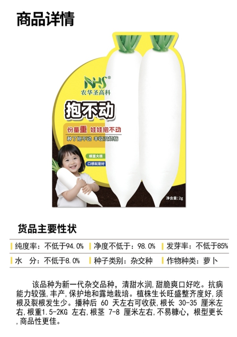 抱不动白萝卜种子脆甜爽口秋季易种大白萝卜种籽不糠心蔬菜种