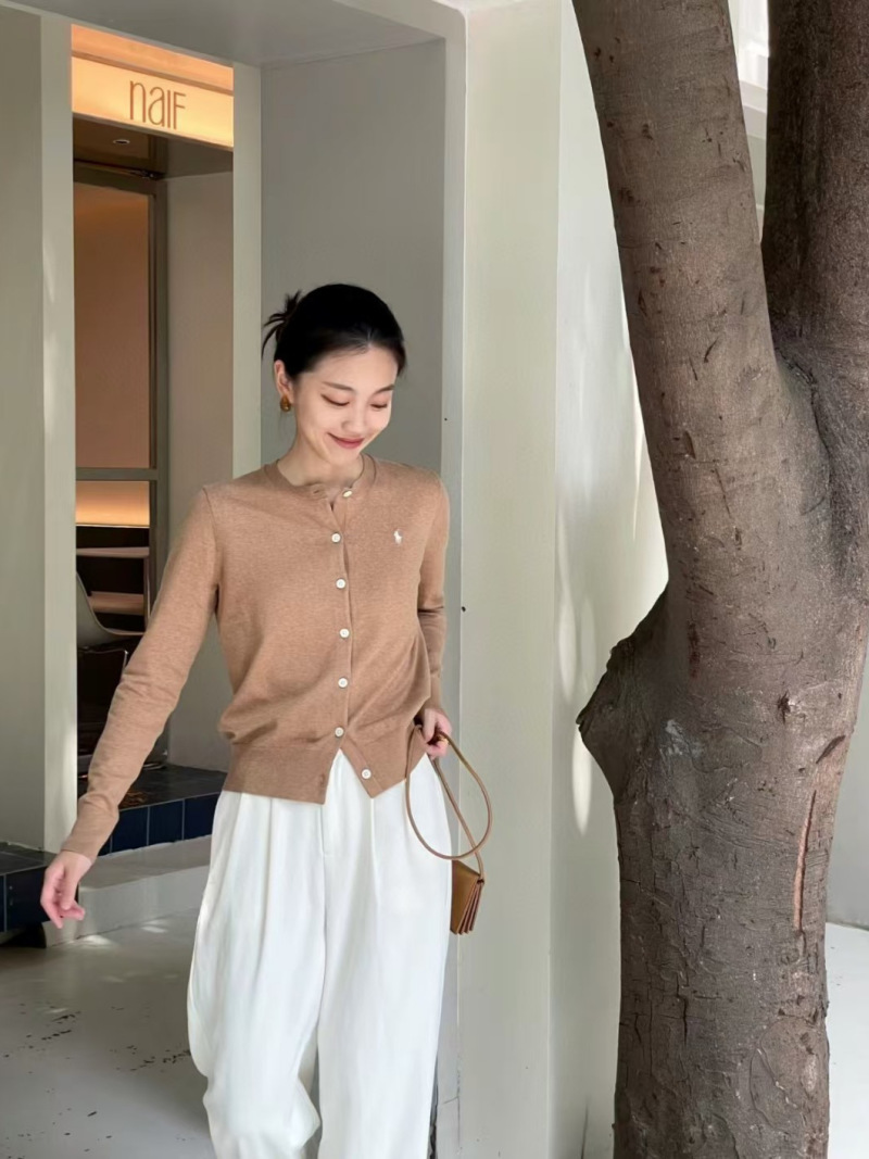 可扫码RLlogo刺绣圆领长袖排扣针织毛衣百搭显瘦休闲薄