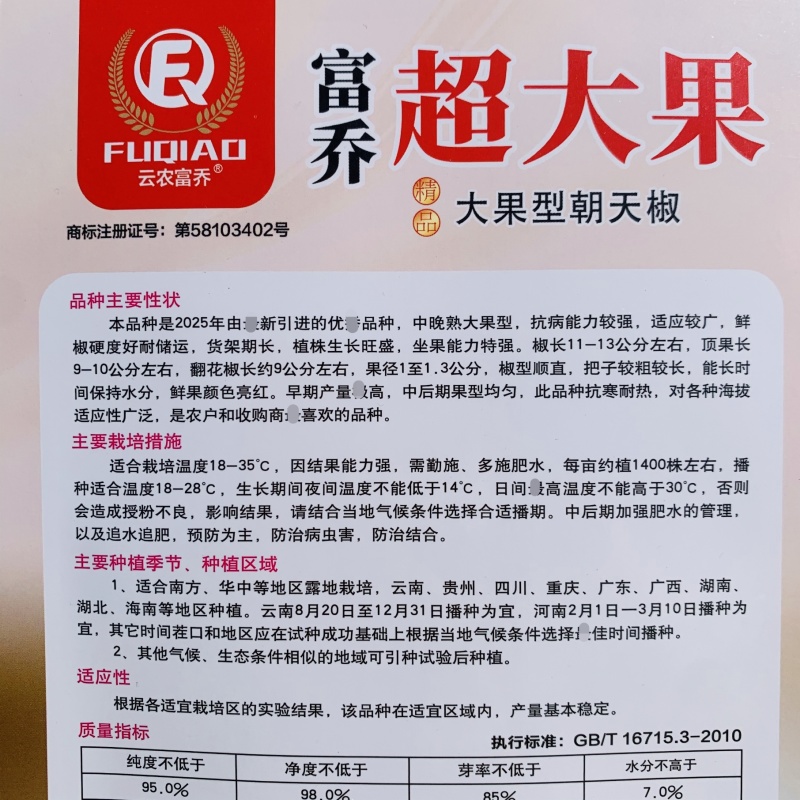 云农富乔超大果朝天椒种子大号海椒晚熟小米辣种子指天椒种籽