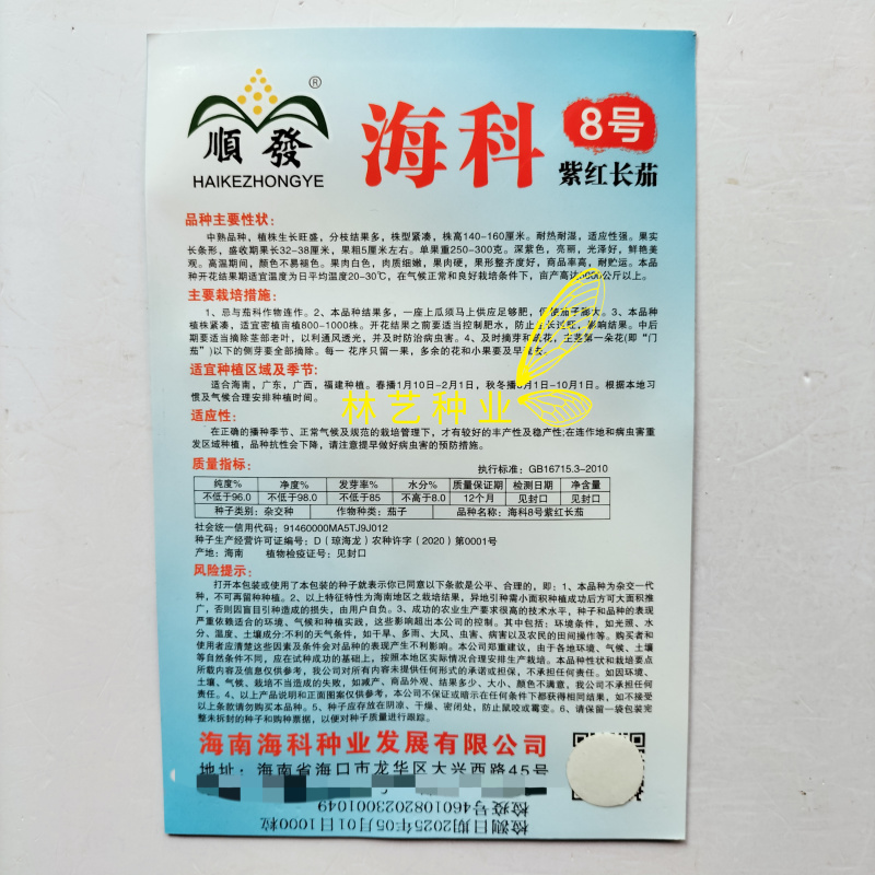 顺发海科8号中熟紫红长茄种子深紫色亮丽果肉白色肉质细