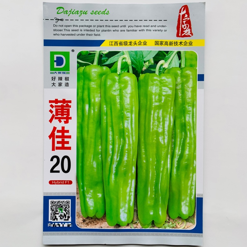 大家族薄佳20辣椒种子皮薄黄绿皮大果泡椒种子薄皮椒种子