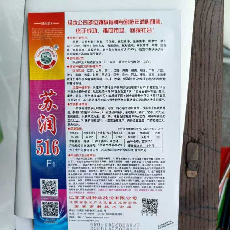 苏润516辣椒种子早熟粗长大牛角椒皮薄微辣抗病性强高产