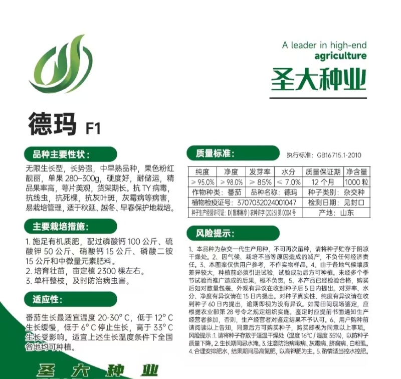 蕃茄种子，圣大硬粉德玛，中早熟品种，无限生长，抗病