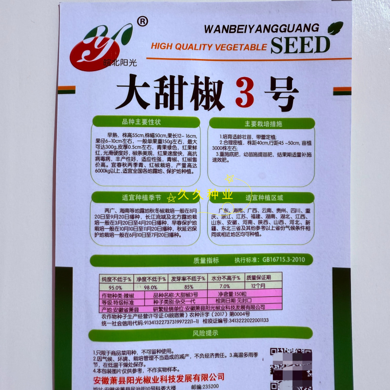 大甜椒3号早熟辣椒种子光滑硬度好抗病毒能力好适应性强