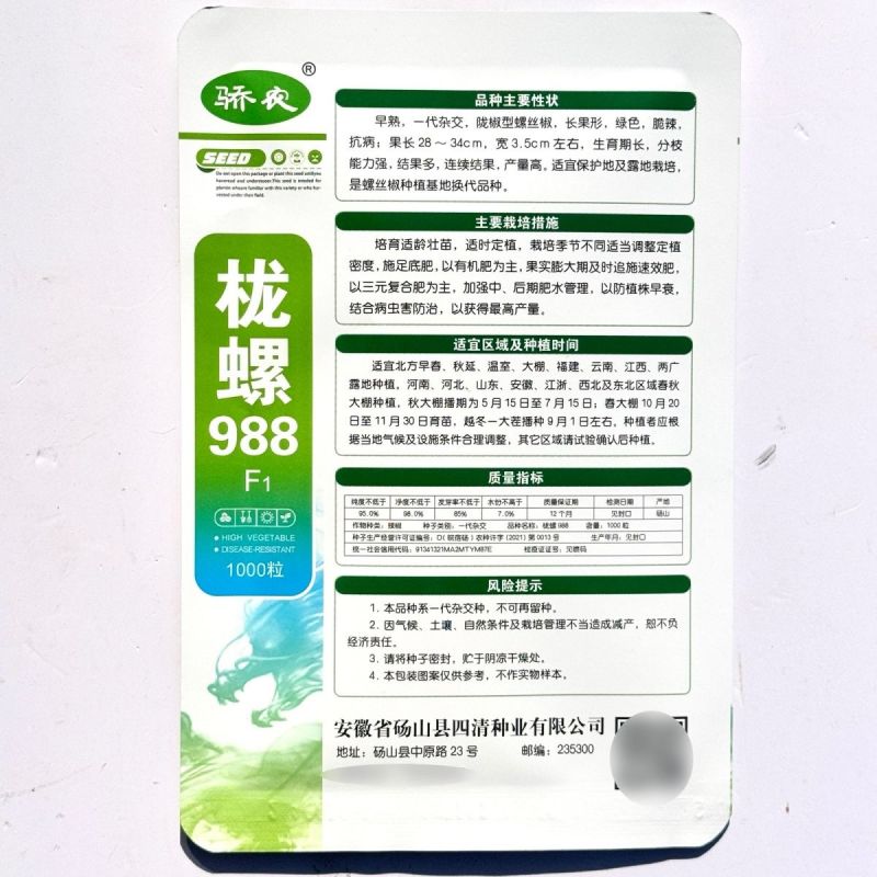 栊螺988早熟陇椒型螺丝椒种子长果型高产抗病脆辣薄皮螺丝