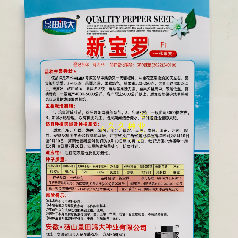 新宝罗甜椒种子大果长灯笼型甜椒种子抗病翠绿杂交甜椒菜椒种