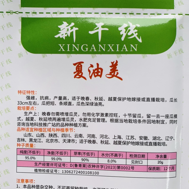 夏油美油亮黄瓜种子耐热强雌绿心密刺黄瓜种籽绿肉春夏秋