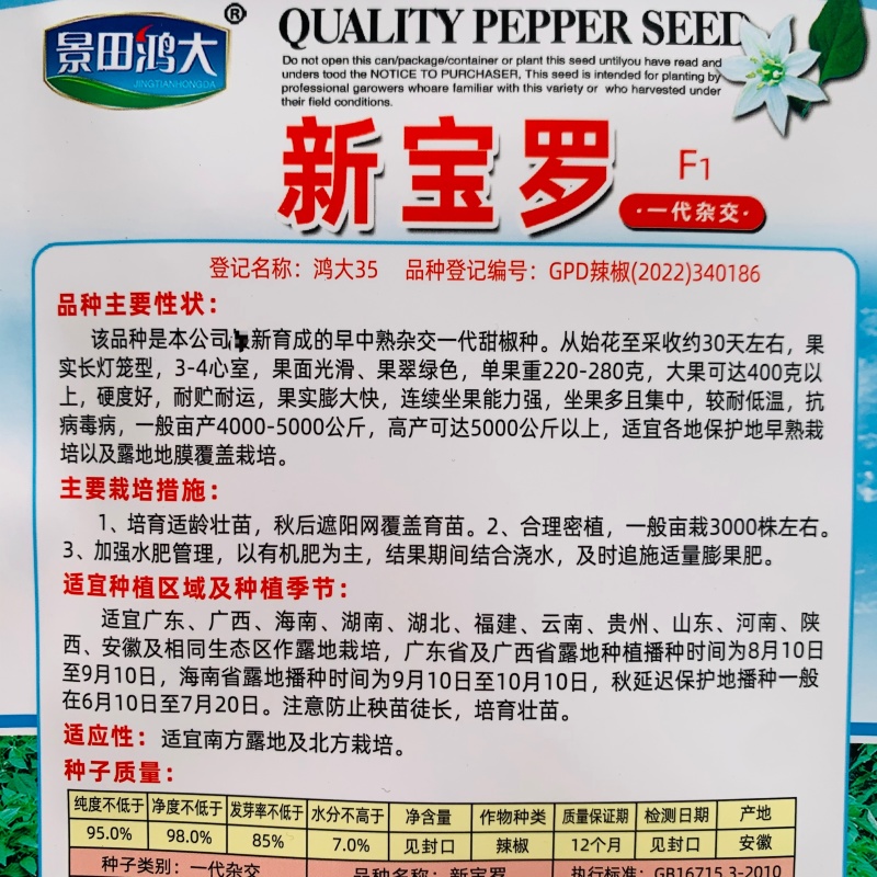 新宝罗特大甜椒种子青椒灯笼椒种子大号辣椒高产春秋大田