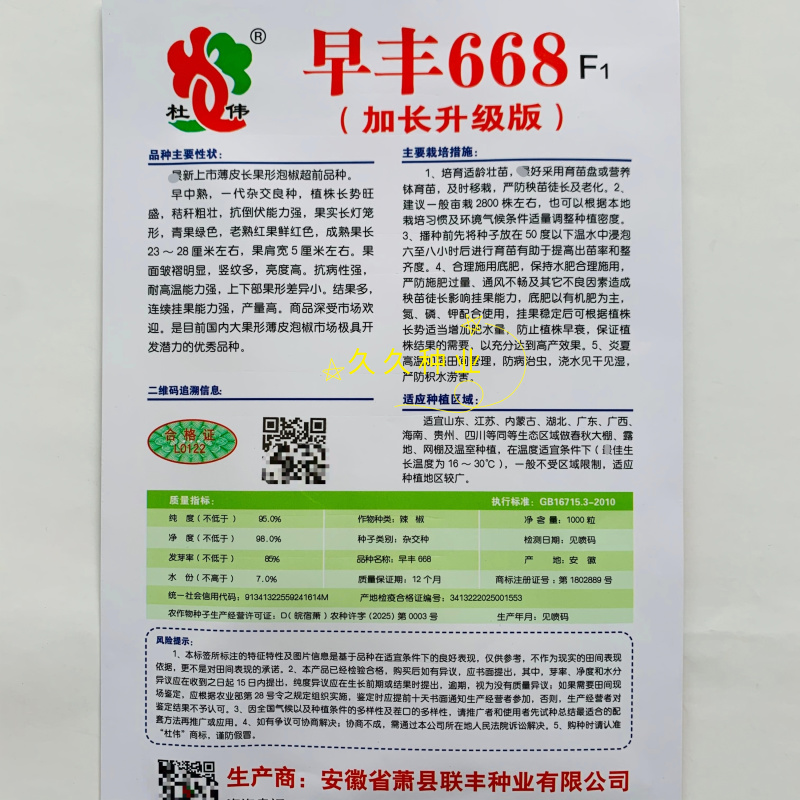 早丰668加长升级版薄皮长果型泡椒品种早中熟抗倒伏能力强