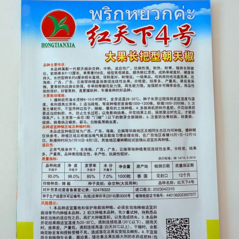 红天下5号朝天椒种子高产大果型朝天椒顺直油亮抗病强辣椒种