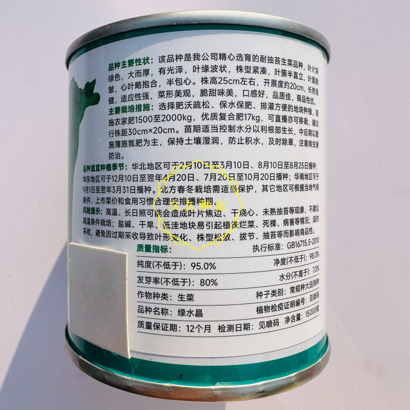 卡其牌绿水晶耐抽苔生菜种子半直立半包心株型紧凑适应性好