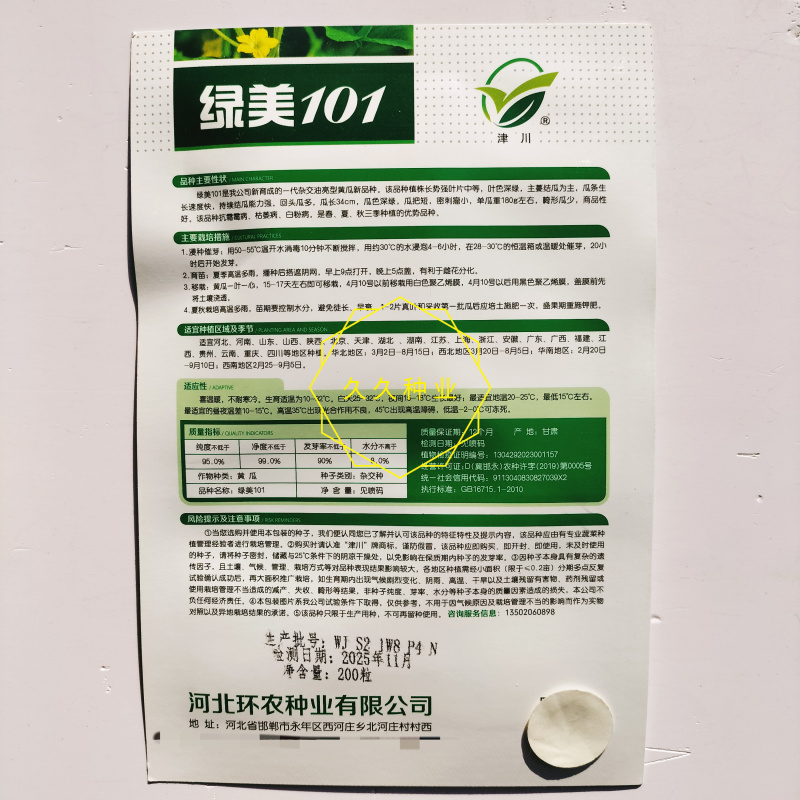 绿美101优质密刺型黄瓜种子抗病叶色深绿瓜把短商品性好