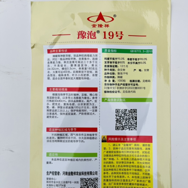 金隆祥豫泡19号辣椒种子品种，杂交一代早熟品种种子