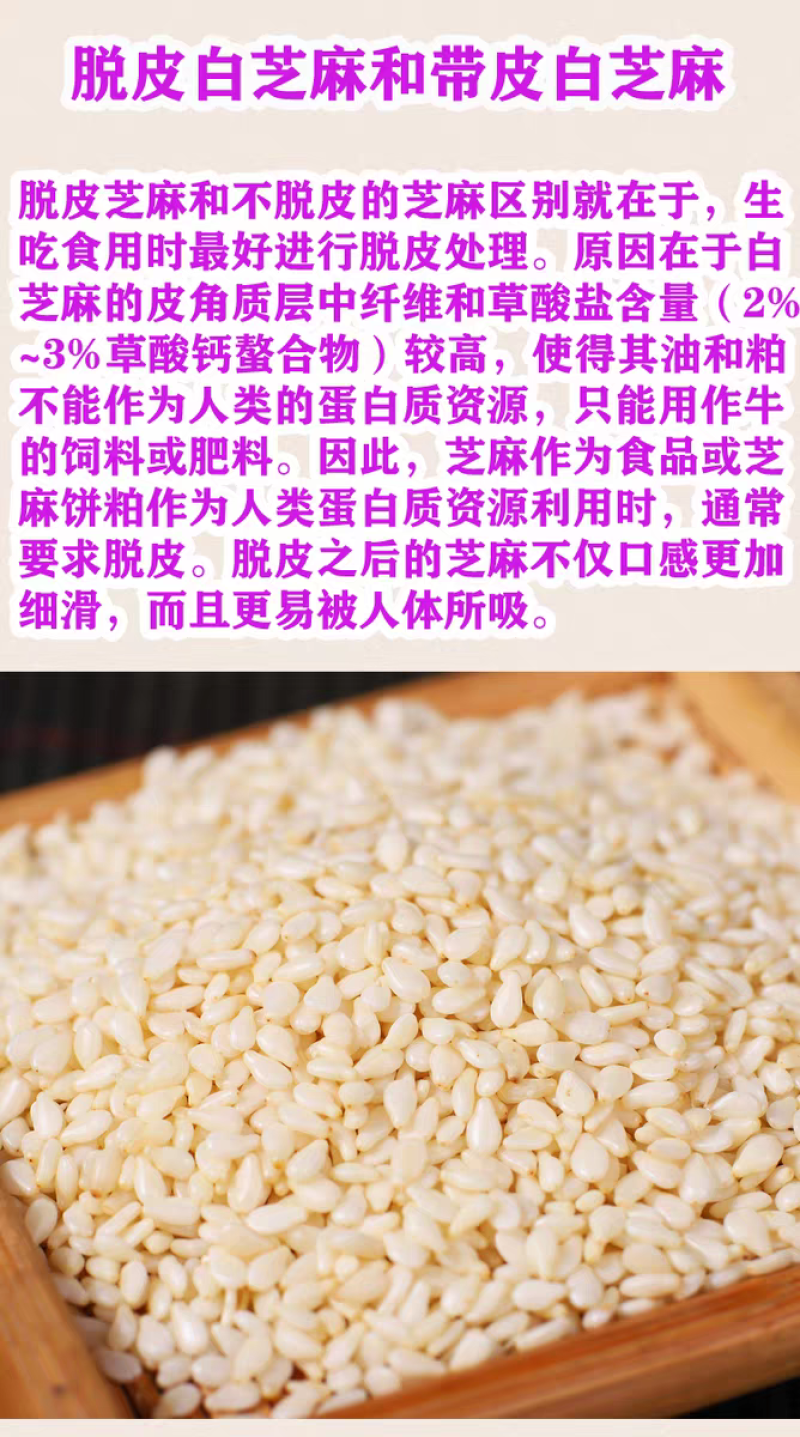 包邮）白芝麻生的2025年新货纯正天然去皮白芝麻粒仁商用