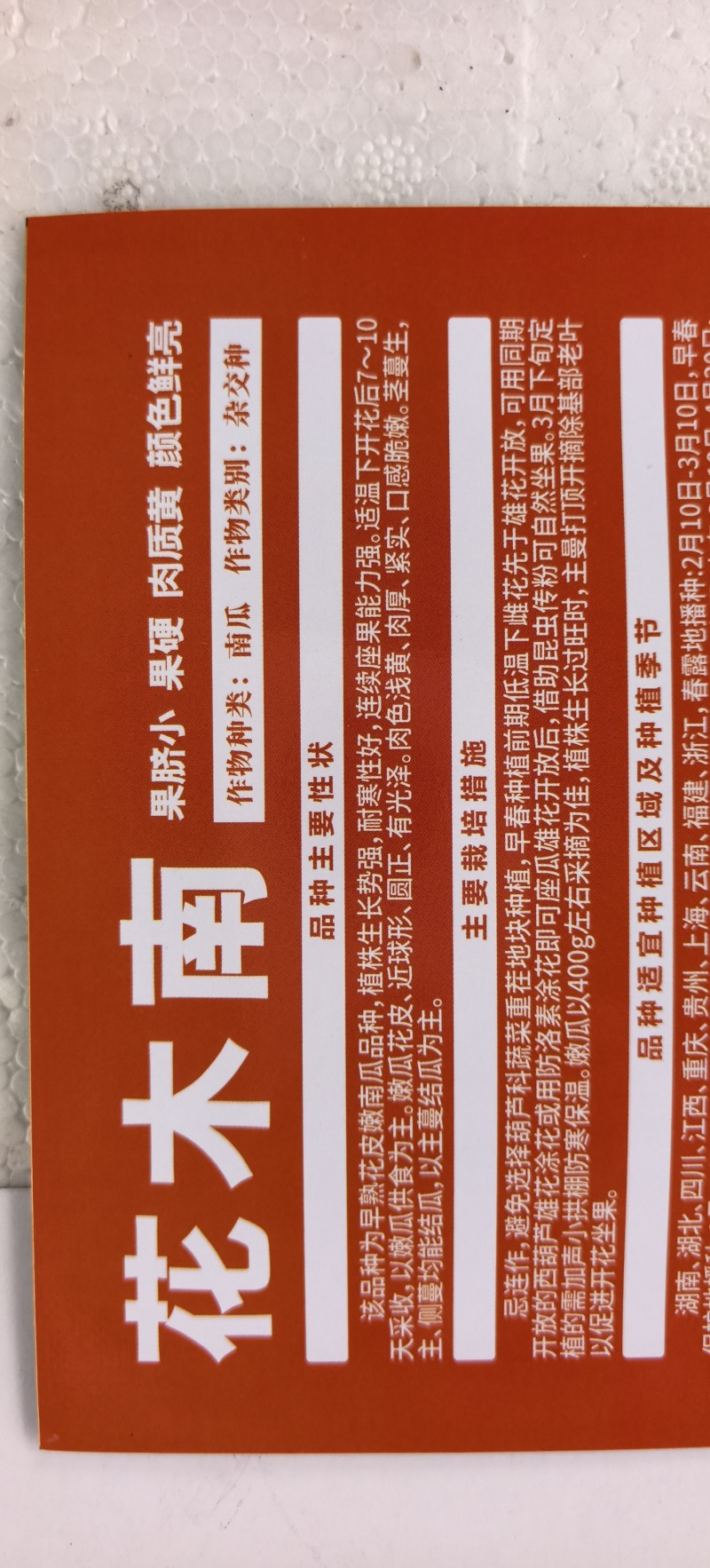 南瓜种子花木南白花皮黄肉紧实瓜形圆花蒂小早熟高产