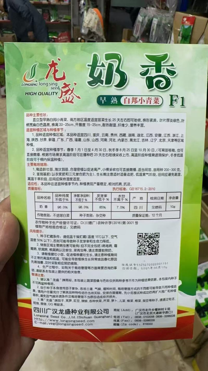 龙盛奶香白邦小青菜种子早熟高产耐热四季小白菜种籽农家春秋