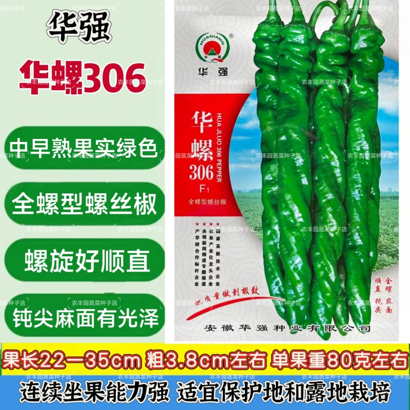 华螺306螺丝椒种子全螺型顺直麻面钝尖螺丝椒种子中早熟辣