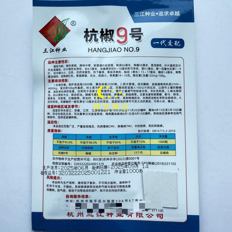 杭椒9号辣椒种子杭椒种子早熟后期不变形商品性好