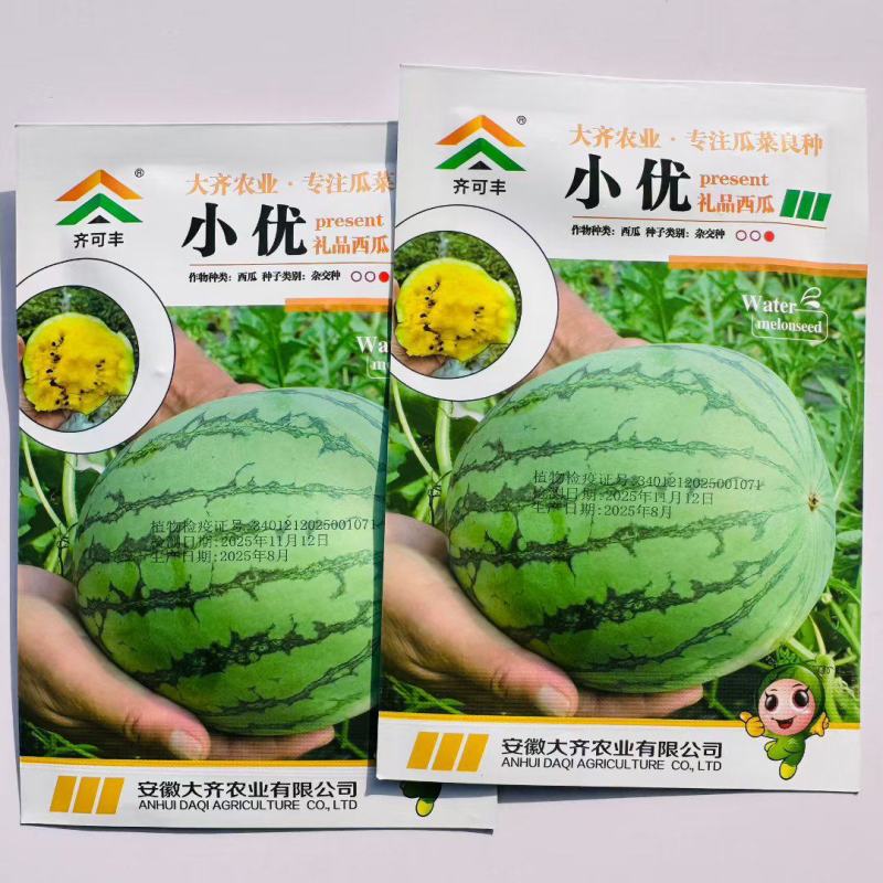 小优极早熟礼品西瓜种子正黄瓤花皮高糖口感香甜黄瓤西瓜种子