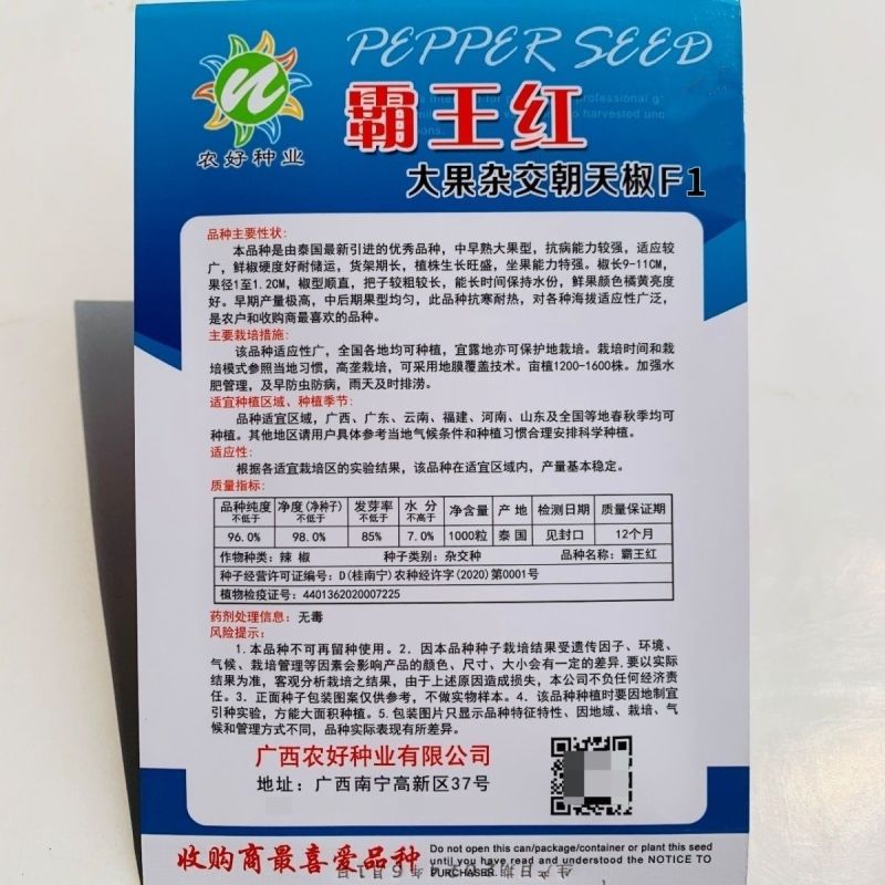 霸王红大果朝天椒种子抗热耐寒硬度好高产朝天椒种子籽基地播