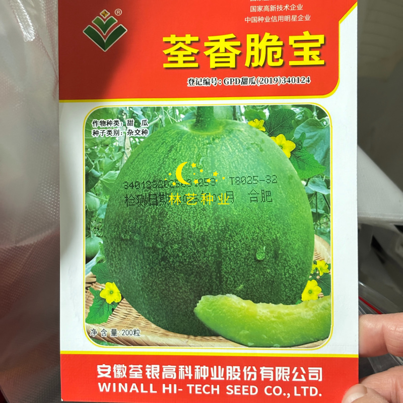 荃香脆宝甜瓜种子绿宝石早熟绿皮绿肉香瓜种子酥脆香甜耐