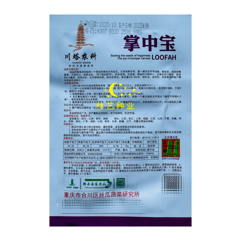 川塔掌中宝丝瓜种子新品种短棒肉丝瓜高产抗病适应性广