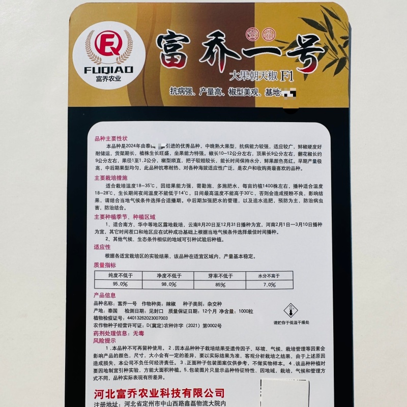 富乔一号朝天椒种子早熟大果耐热朝天辣椒种子产量高硬度好