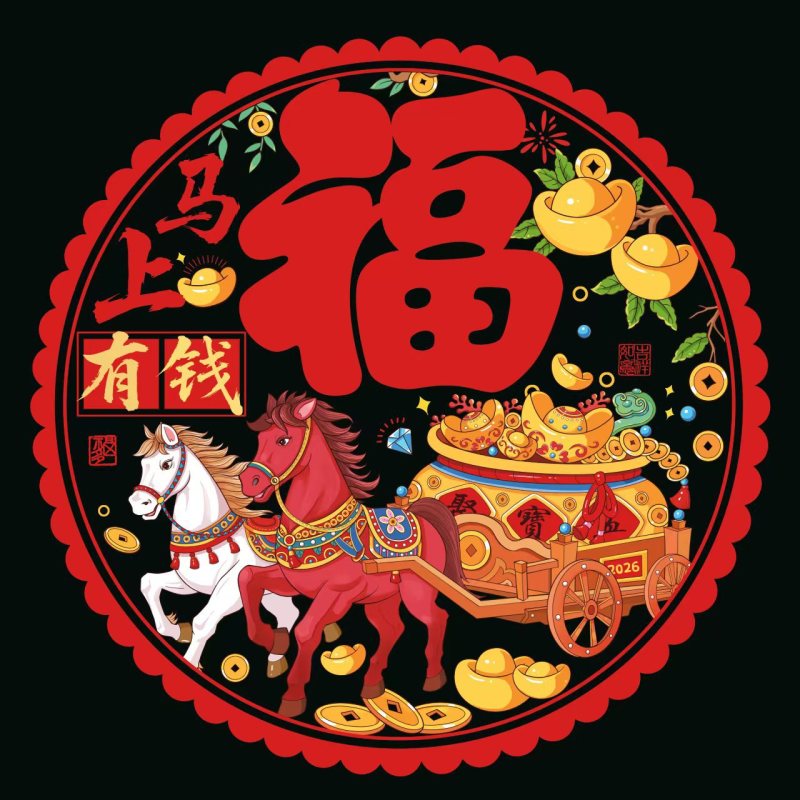 2026马年生肖植绒福字贴门画春联年货
