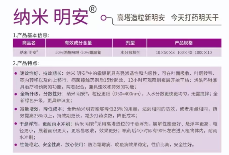明德立达明安70%烯酰霜脲氰黄瓜霜霉病杀菌剂