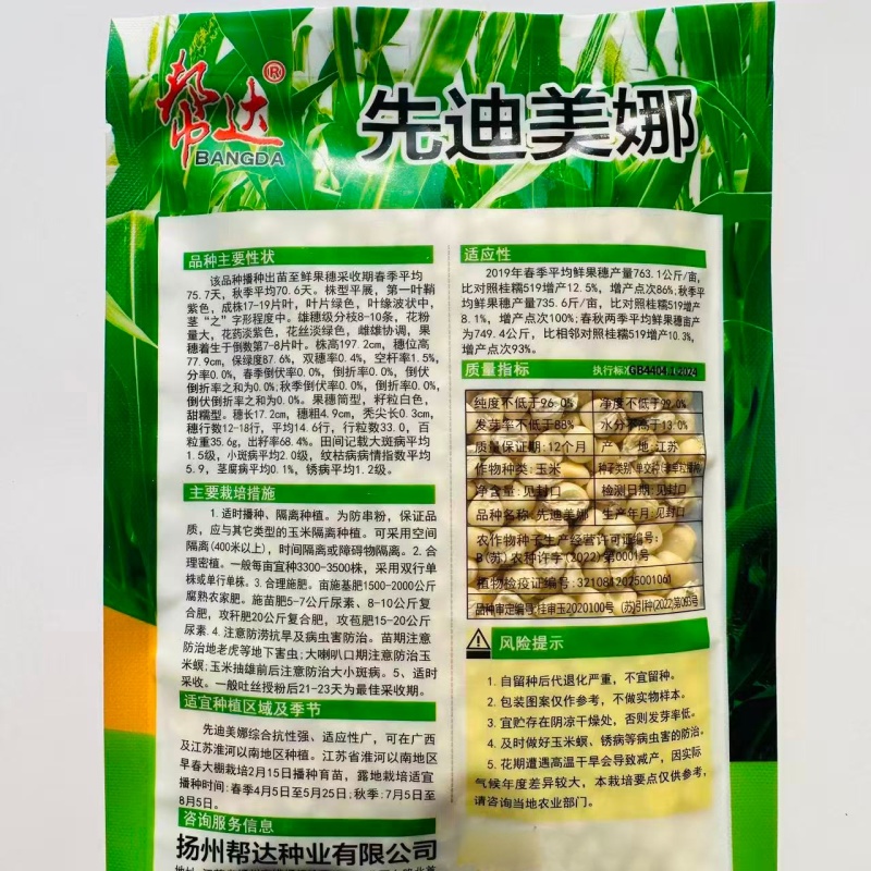 帮达先迪美娜白甜糯玉米种子春秋播种矮杆大棒鲜食加甜糯玉米