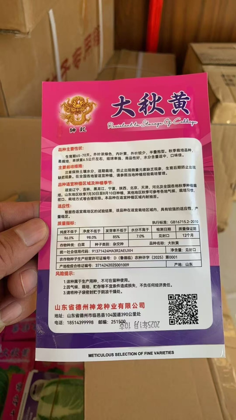 李涛大秋黄白菜种子