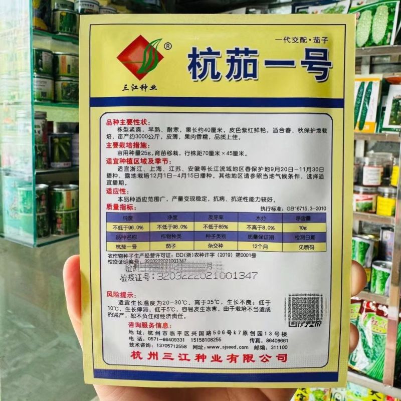 杭茄一号线茄种子早熟耐寒茄子种子高产紫红肉质细嫩果型顺直