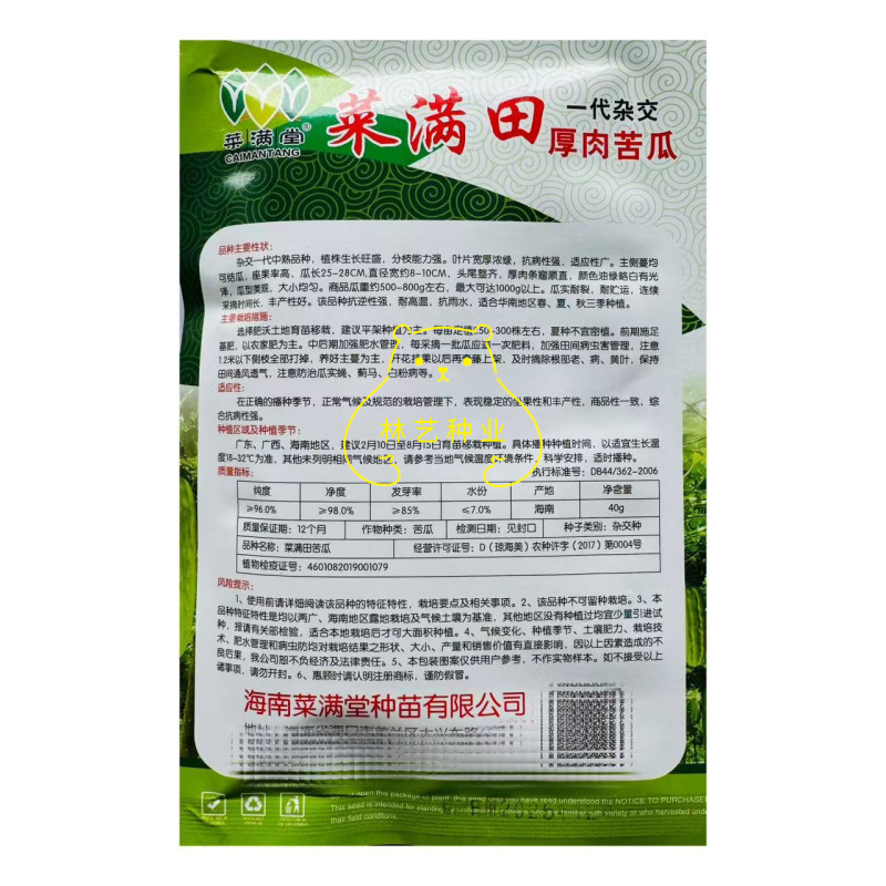 菜满田杂交中熟厚肉苦瓜种子颜色油绿略白有光泽瓜实耐裂耐