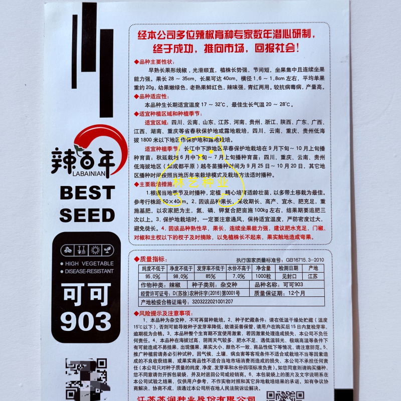 辣百年可可903早熟长果线椒种子辣味强高产抗病基地专用种