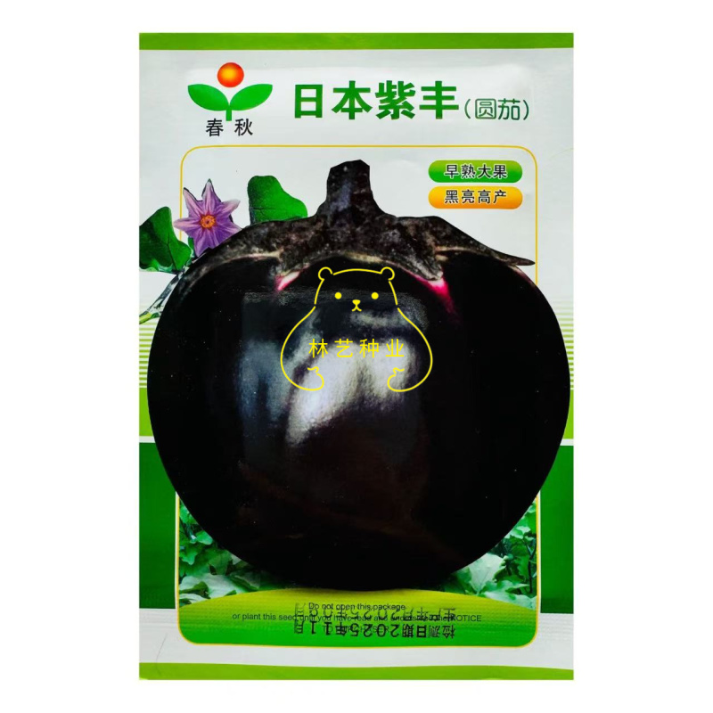 日本紫丰圆茄种子高产抗病茄子种子黑亮黑茄子圆茄种籽