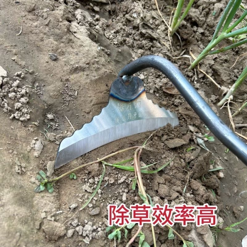 批发新款锯片钢锰钢长柄花边月牙锄头锄草锄草机农用工具