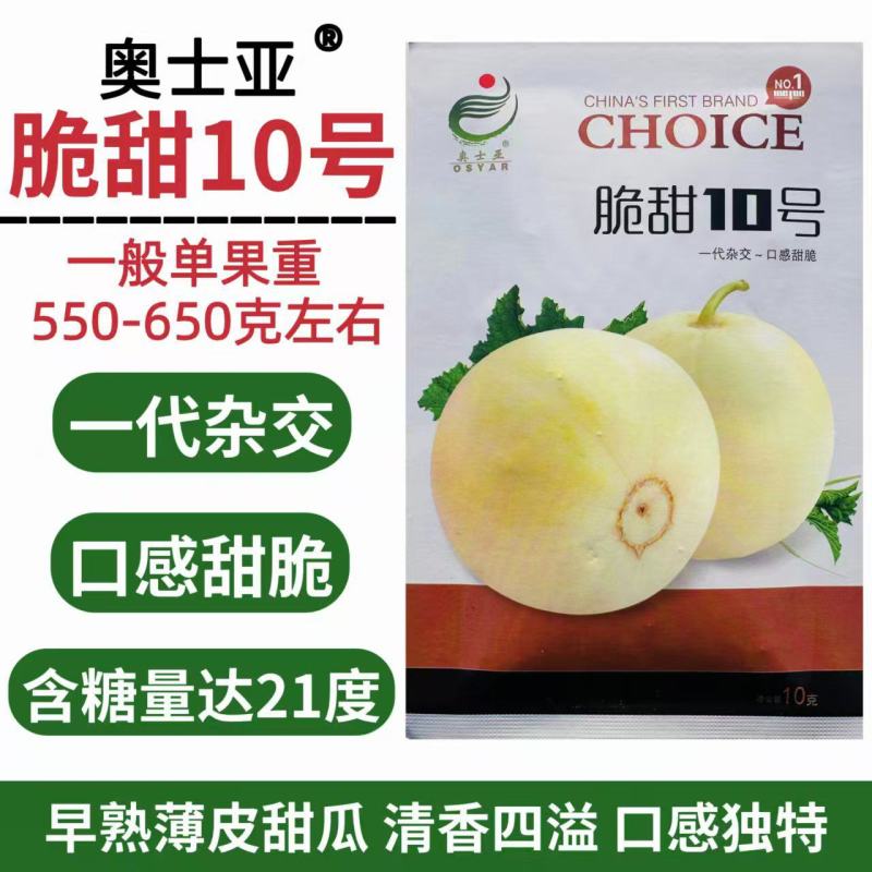 脆甜10号一代杂交甜瓜种子早熟白皮黄晕薄皮甜瓜耐低温抗