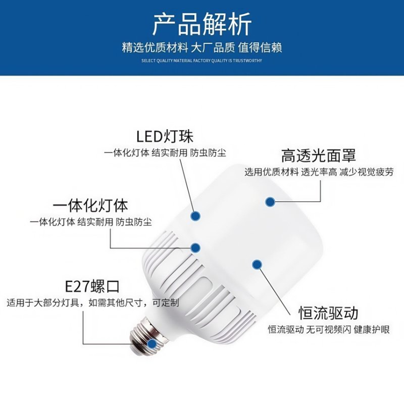 LED超亮家用球泡灯白光E27螺口节能护眼省电大功率灯