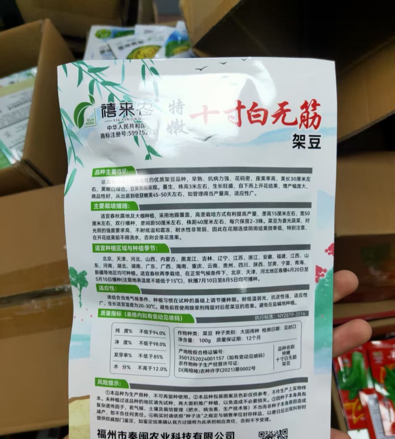 十寸白无筋架豆种子早熟蔓生嫩荚白绿色春秋露地大棚均可种植
